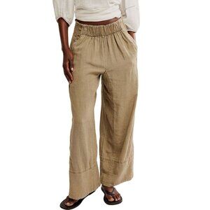 NWT Free People Days End Linen-Blend Pull-On Pants Caiman S MSRP $78